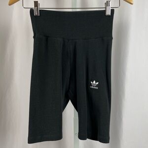 Adidas XS Ribbed High Waist Bike Shorts Logo 80's Casual Workout Running Yoga